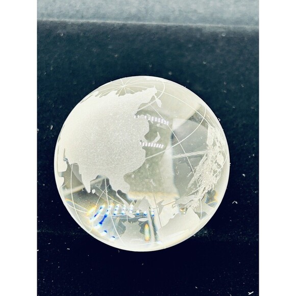 World Globe Earth Orb Crystal Glass Clear Frosted Paperweight GARBIN4 - Picture 4 of 6